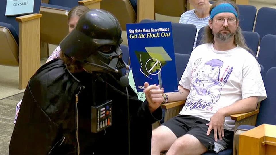 Darth Vader Mock-Endorses Flock Surveillance Cameras at San Diego City Council — A Theatrical Take on a Serious Privacy Debate