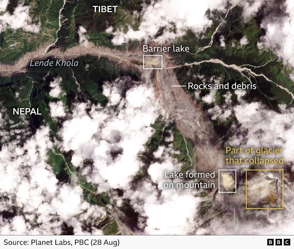 Satellite Images Reveal Widespread Destruction Along Nepal's Trishuli River After Glacier Collapse
