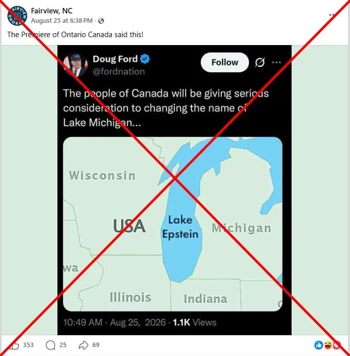 No Evidence Doug Ford Posted 'Lake Epstein' Joke — Viral Screenshot Traced to Satire