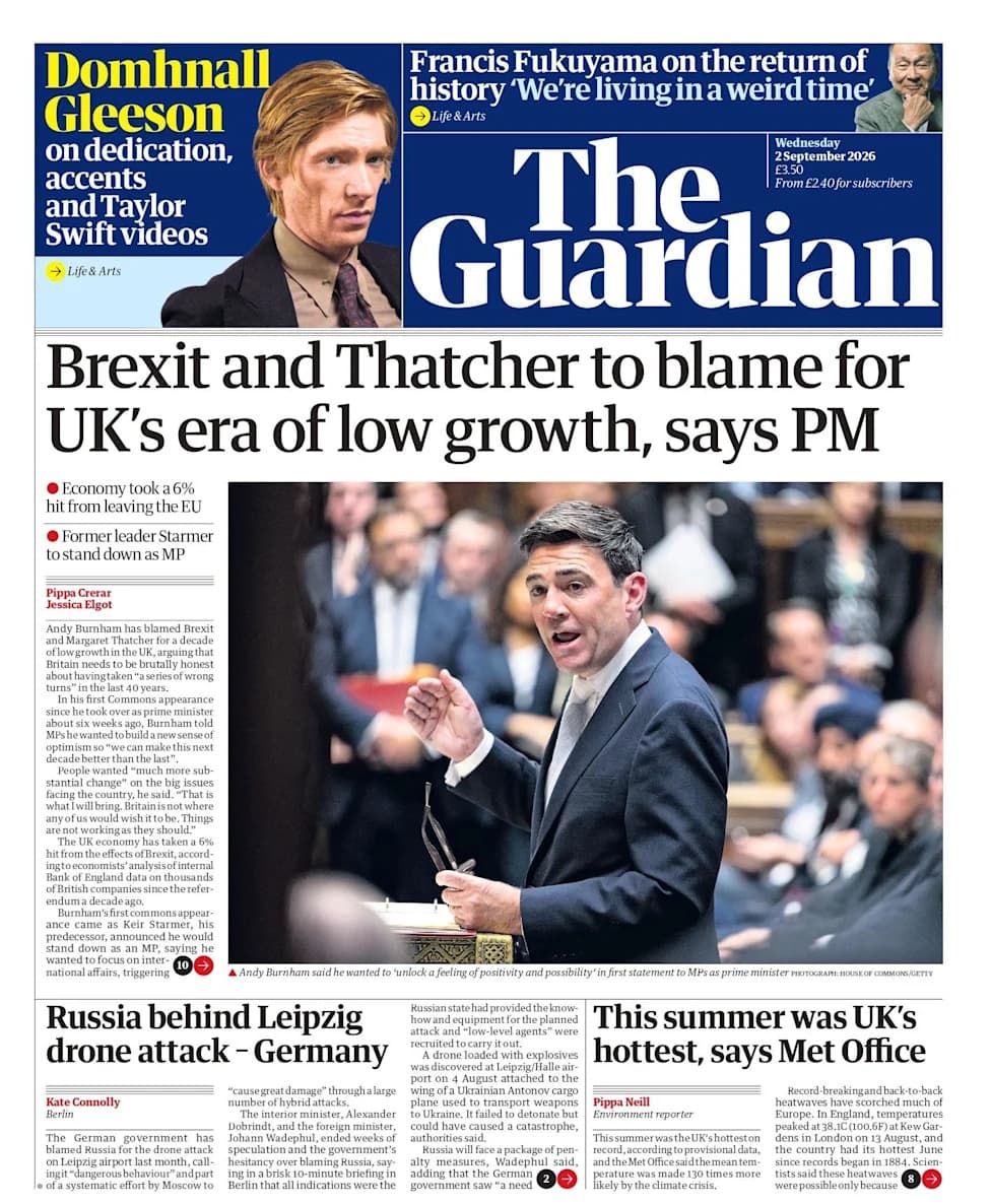 Burnham Pins UK's Woes on Brexit and Thatcher as Markets Recoil — Britain Records Hottest Summer