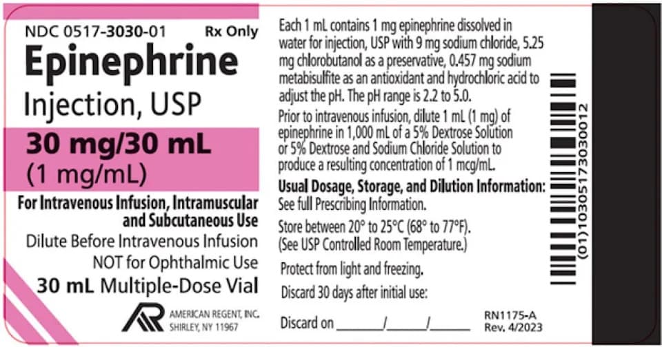 Recall Alert: Three Lots of American Regent 30 mg/30 mL Epinephrine Vials Recalled Over Sterility and Particulate Concerns