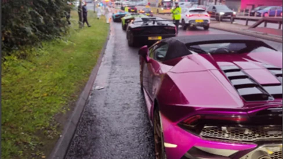 Six Supercars Seized After Motorway Convoy Alternately Speeded And Crawled At 17 mph