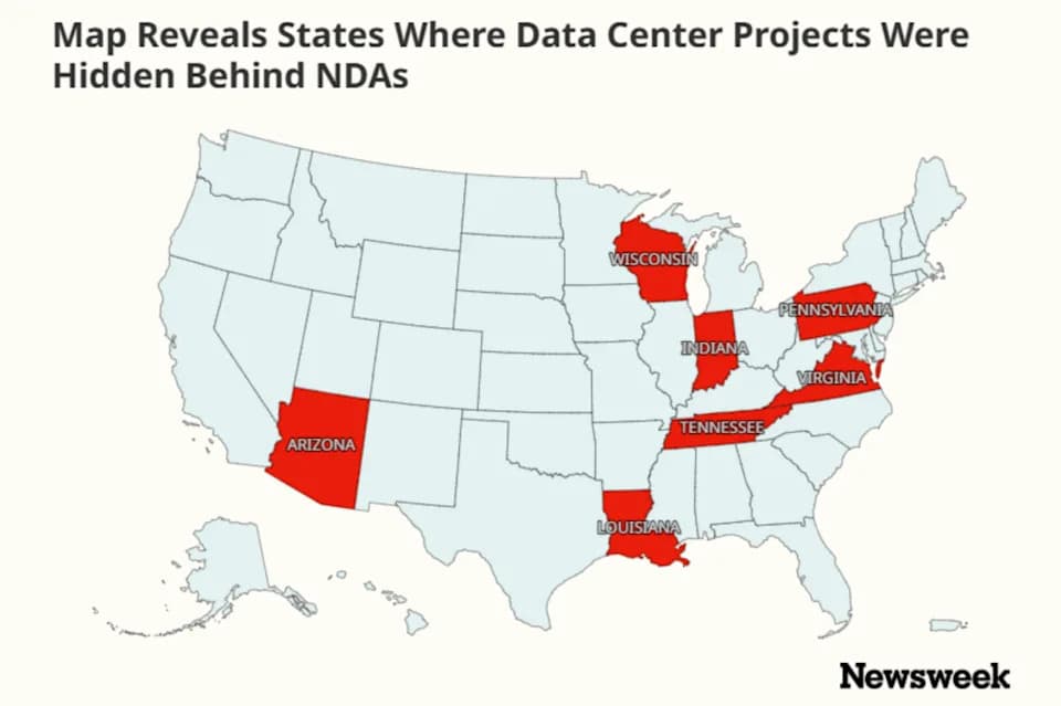 Map Reveals U.S. States Where Data Center Plans Were Kept Secret Under NDAs — Transparency Debate Intensifies