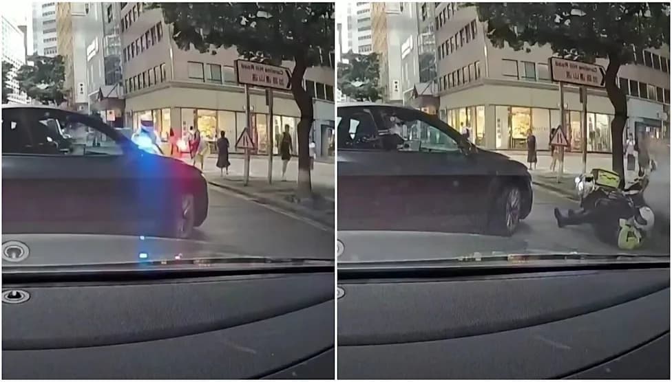 Dashcam Captures Collision Between Tesla and Police Motorcycle in Causeway Bay Rush Hour