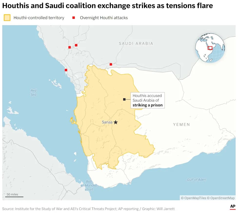Middle East Escalates: Houthis Report 32 Saudi‑Backed Airstrikes; Iran Says It Struck Tankers and U.S. Ships