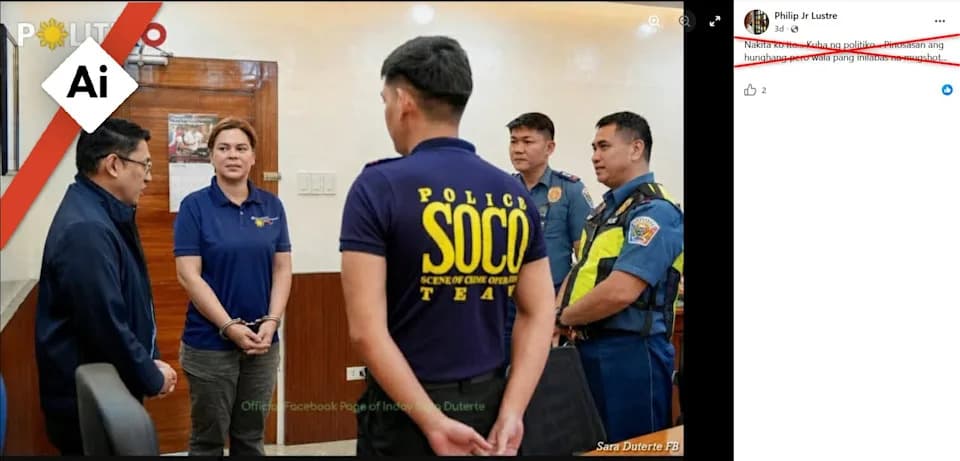 AI-Altered Photo Falsely Shows Philippine VP Sara Duterte in Handcuffs After Arrest Warrant