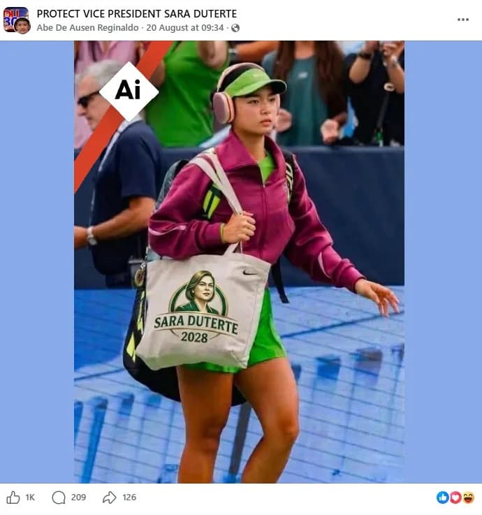 Fake AI Image Shows Alex Eala Carrying 'Sara Duterte 2028' Tote — What the Evidence Shows