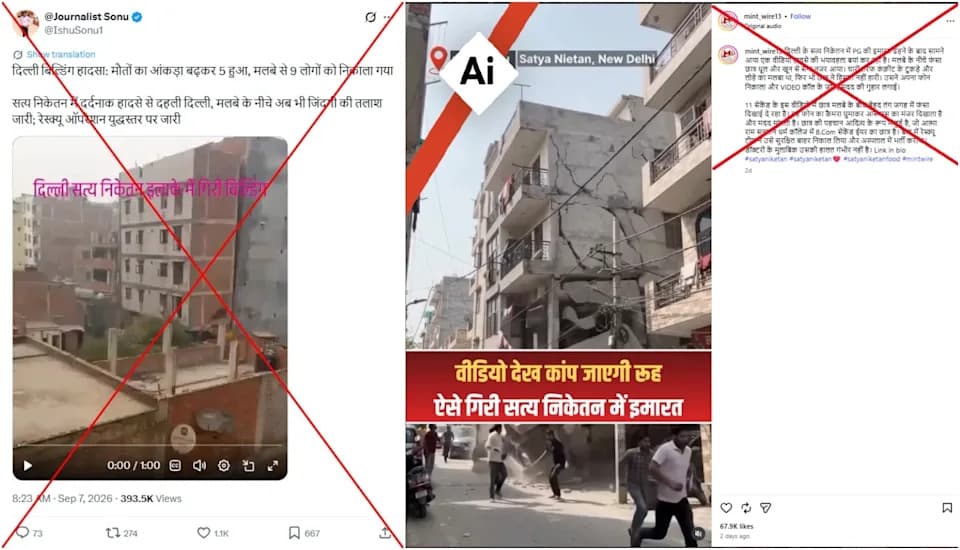 Old Footage and AI-Generated Clip Were Misshared As Delhi Satya Niketan Building Collapse