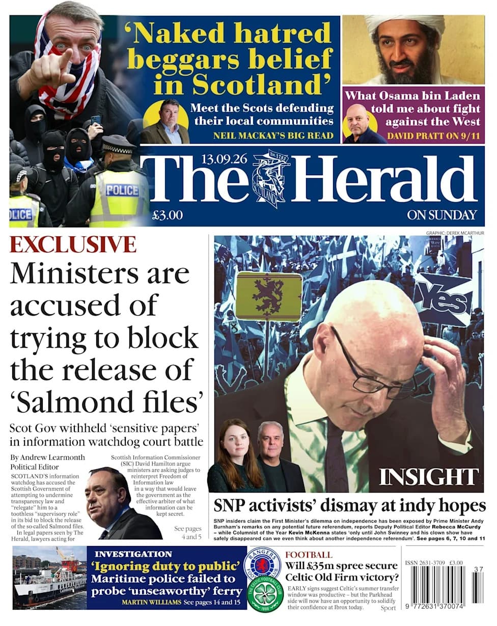 Salmond Files 'Withheld' and Reform's £72m 'War Chest' Lead Scotland's Front Pages