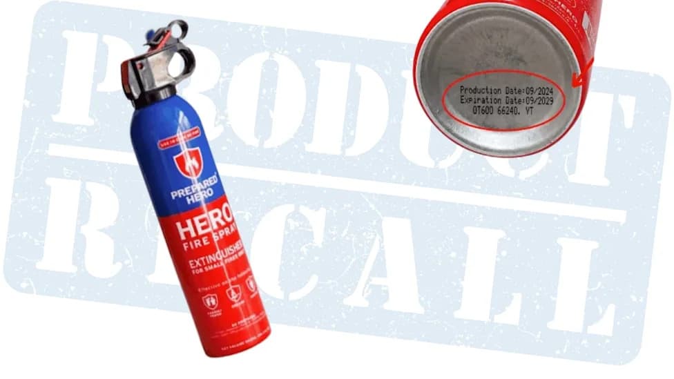 Recall Alert: Prepared Hero HERO Fire Spray Canisters (Production Date 09/2024) — May Fail Or Rupture