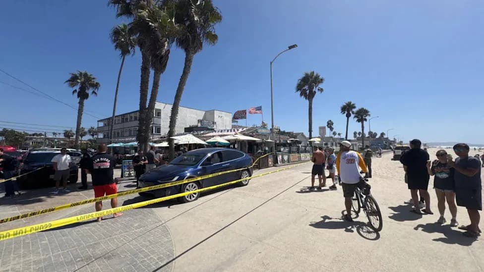 Stolen Tesla Rams Pacific Beach Boardwalk; Bystanders Chase And Detain Fleeing Driver