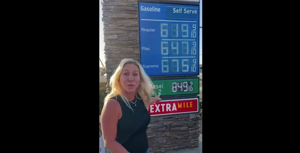 Greene Slams Trump Over Soaring Fuel Costs at California Pump Showing $6.19 Per Gallon