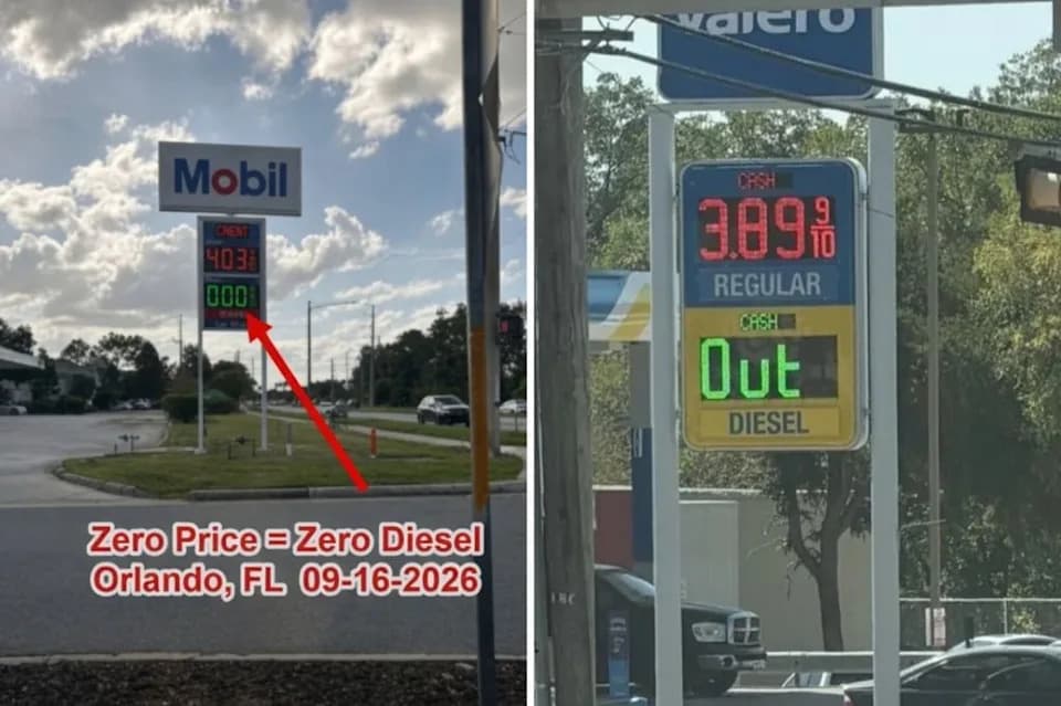 Photos Show 'Out of Diesel' Signs as U.S. Fuel Prices Rise — Industry Data Points to Localized Shortages, Not A National Crisis