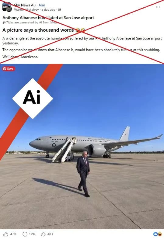 AI-Generated Image Falsely Shows Australia PM Alone On San Jose Tarmac — Verification Finds SynthID Watermark