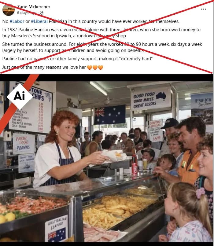 AI-Generated Photo Of Pauline Hanson Working In Fish-and-Chips Shop Debunked