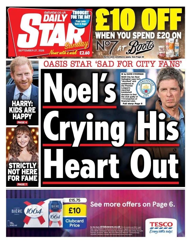 Sunday Papers Roundup: Noel Gallagher 'Gutted' Over Man City Ruling — Global IVF Collapse Leaves Patients in Limbo
