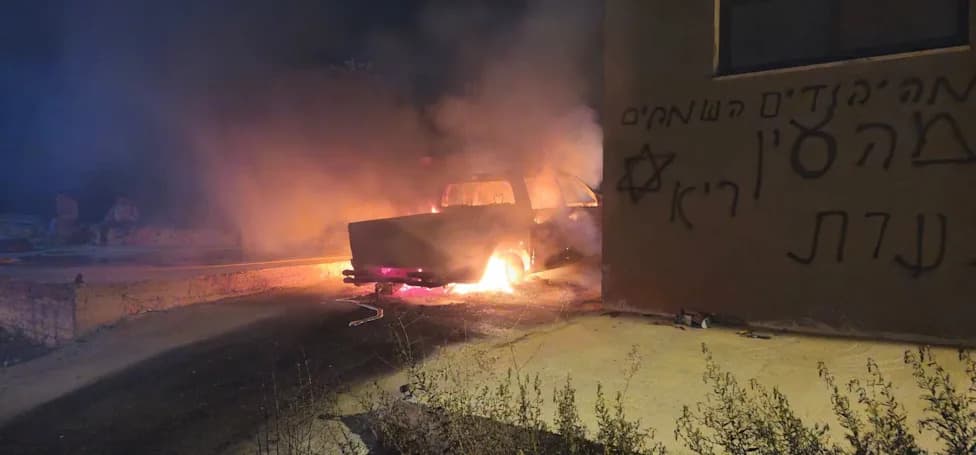 Far-Right Settler Extremists Torch Vehicles, Vandalize West Bank Villages; Graffiti References Senior IDF Commander